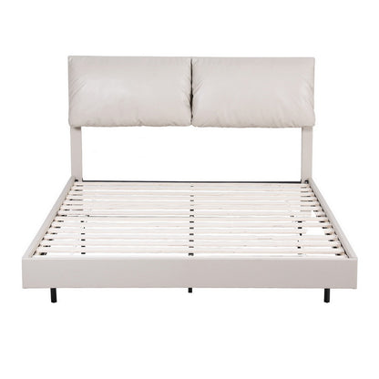 Artiss Double Bed Frame RGB LED Floating Beds Adjustable Headboard Beige White BFRAME-F-DAYLIGHT-D-WH-AB