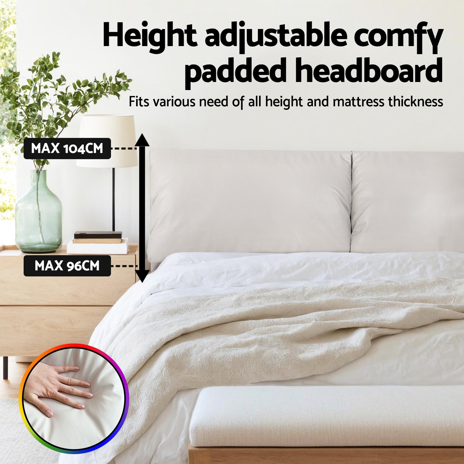 Artiss Double Bed Frame RGB LED Floating Beds Adjustable Headboard Beige White BFRAME-F-DAYLIGHT-D-WH-AB