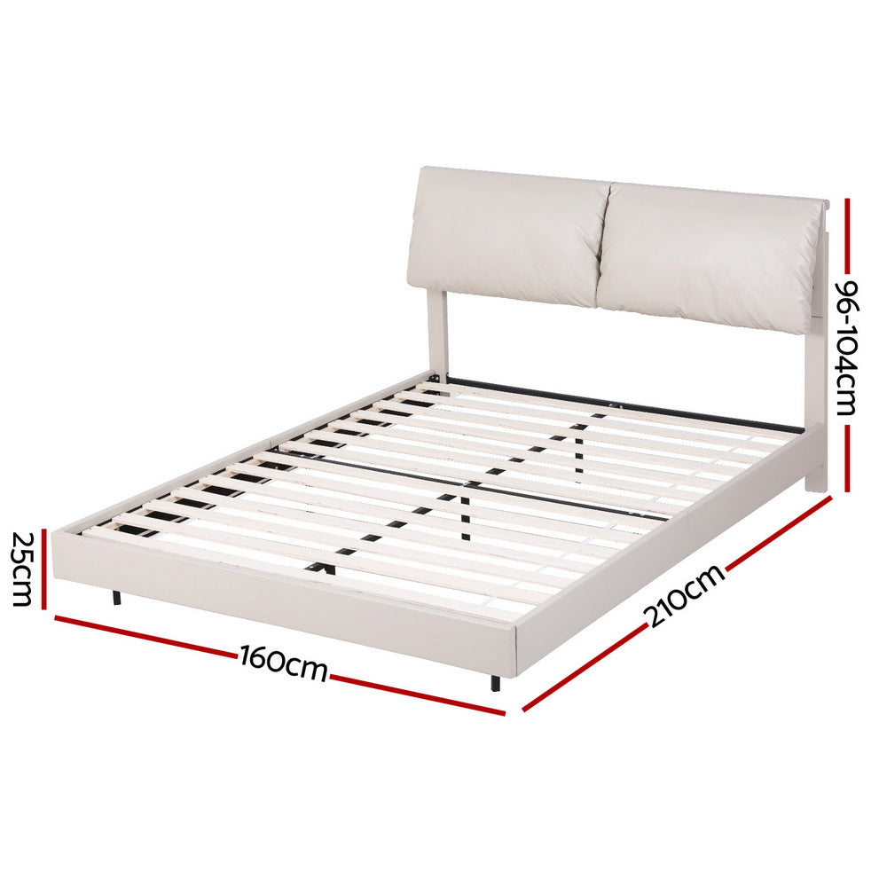 Artiss Queen Bed Frame RGB LED Floating Beds Adjustable Headboard Beige White BFRAME-F-DAYLIGHT-Q-WH-AB