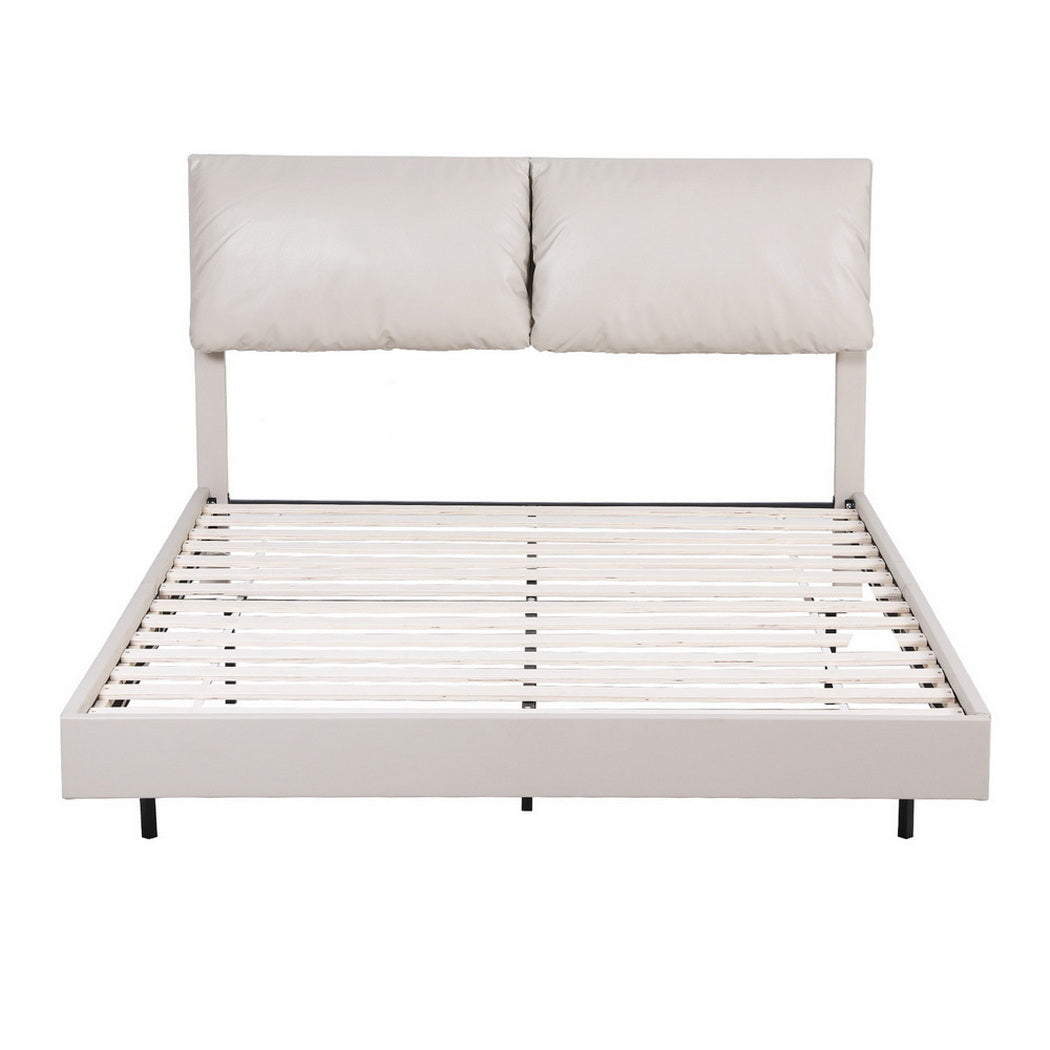 Artiss Queen Bed Frame RGB LED Floating Beds Adjustable Headboard Beige White BFRAME-F-DAYLIGHT-Q-WH-AB