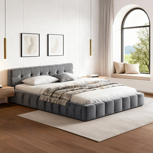 Artiss Double Size Bed Frame Plush Soft Headboard Velvet Platform Base for Modern Bedrooms Grey BFRAME-F-HAVEN-D-GY-AB