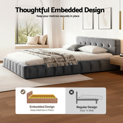Artiss Double Size Bed Frame Plush Soft Headboard Velvet Platform Base for Modern Bedrooms Grey BFRAME-F-HAVEN-D-GY-AB