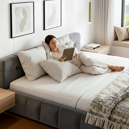 Artiss Double Size Bed Frame Plush Soft Headboard Velvet Platform Base for Modern Bedrooms Grey BFRAME-F-HAVEN-D-GY-AB