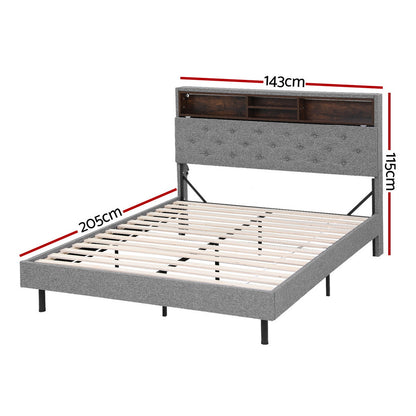 Artiss Bed Frame Double Size LED Mattress Base Platform with Storage Shelf Hidden Storage Box Grey BFRAME-F-MIDNIGHT-D-BK-ABC
