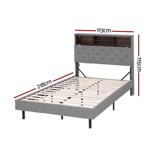 Artiss Bed Frame King Single Size LED Mattress Base Platform with Storage Shelf Hidden Storage Box Grey BFRAME-F-MIDNIGHT-KS-BK-ABC