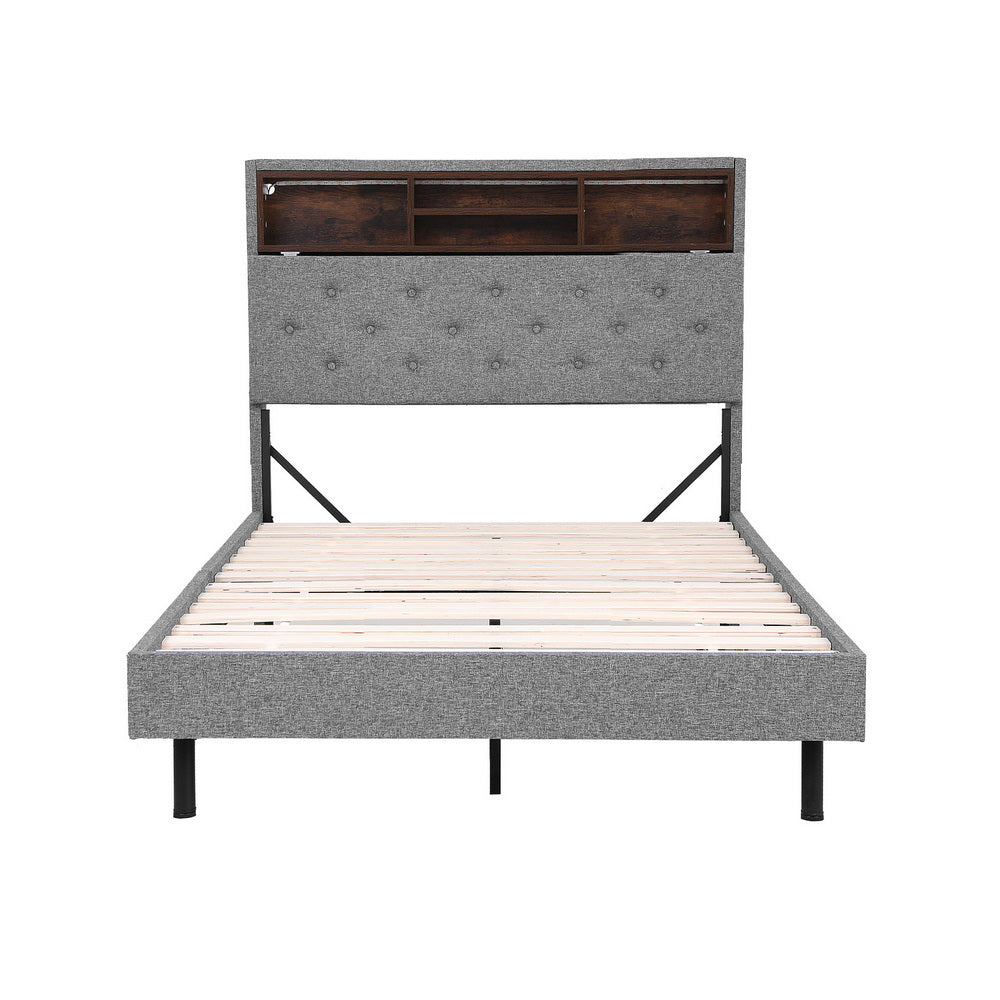 Artiss Bed Frame King Single Size LED Mattress Base Platform with Storage Shelf Hidden Storage Box Grey BFRAME-F-MIDNIGHT-KS-BK-ABC