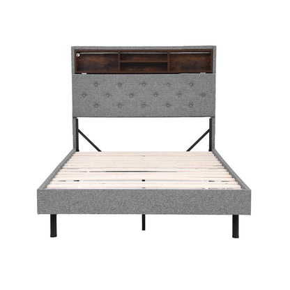Artiss Bed Frame King Single Size LED Mattress Base Platform with Storage Shelf Hidden Storage Box Grey BFRAME-F-MIDNIGHT-KS-BK-ABC