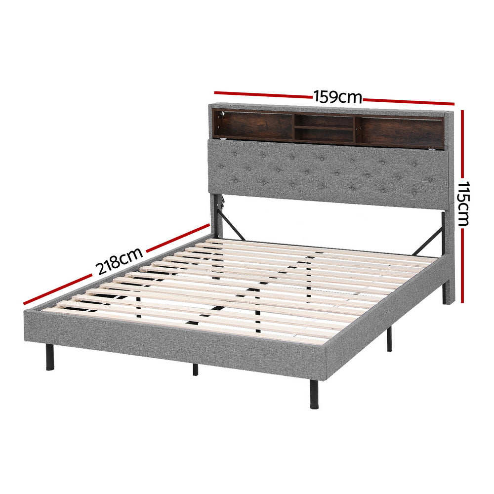 Artiss Bed Frame Queen Size LED Mattress Base Platform with Storage Shelf Hidden Storage Box Grey BFRAME-F-MIDNIGHT-Q-BK-ABC