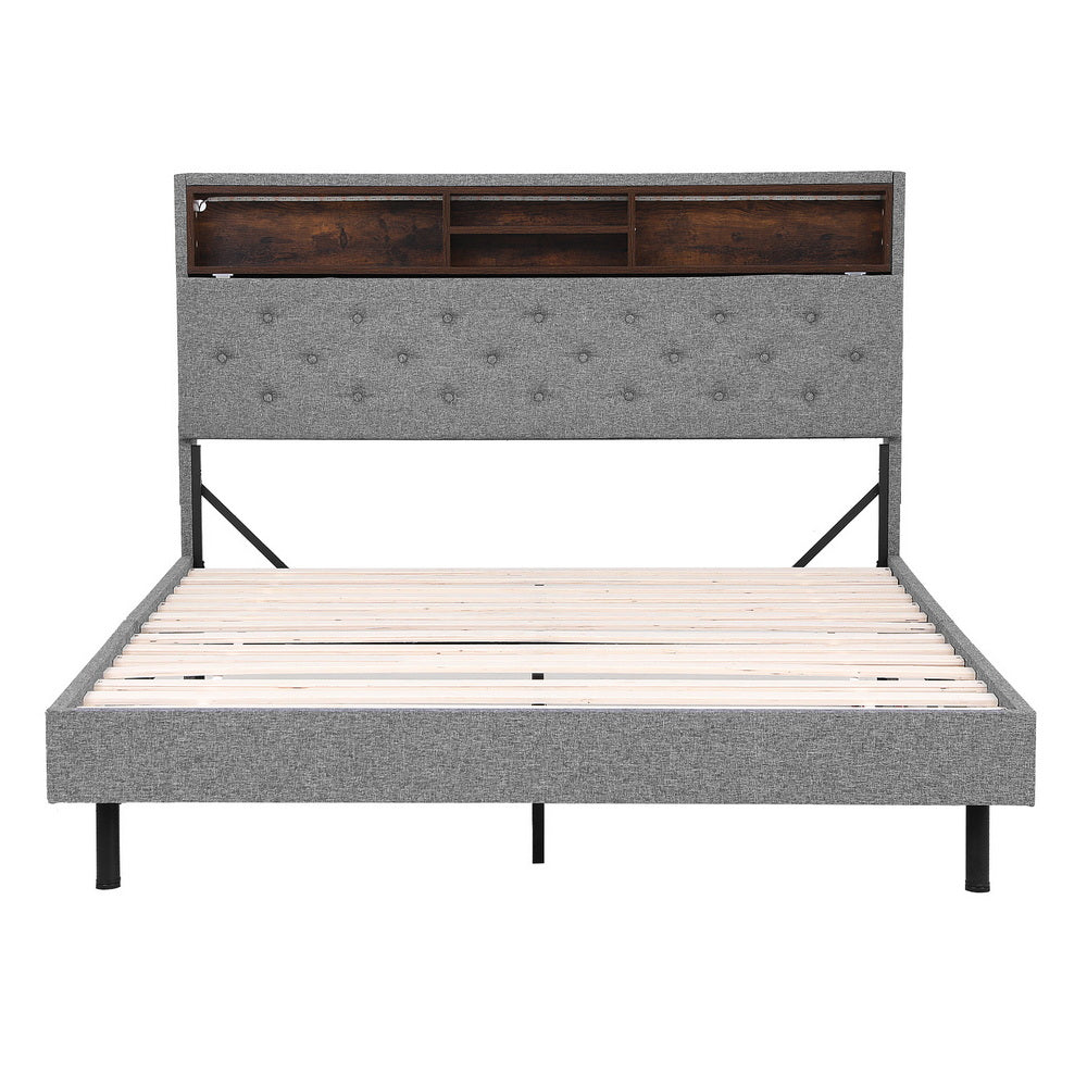 Artiss Bed Frame Queen Size LED Mattress Base Platform with Storage Shelf Hidden Storage Box Grey BFRAME-F-MIDNIGHT-Q-BK-ABC