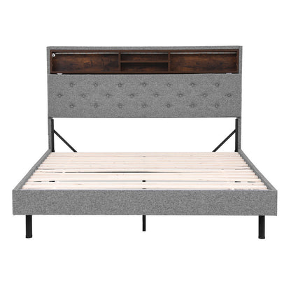 Artiss Bed Frame Queen Size LED Mattress Base Platform with Storage Shelf Hidden Storage Box Grey BFRAME-F-MIDNIGHT-Q-BK-ABC