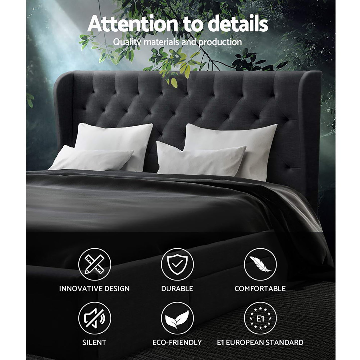 Artiss Bed Frame King Size with 4 Drawers Charcoal MILA BFRAME-F-MILA-K-CHA-ABC