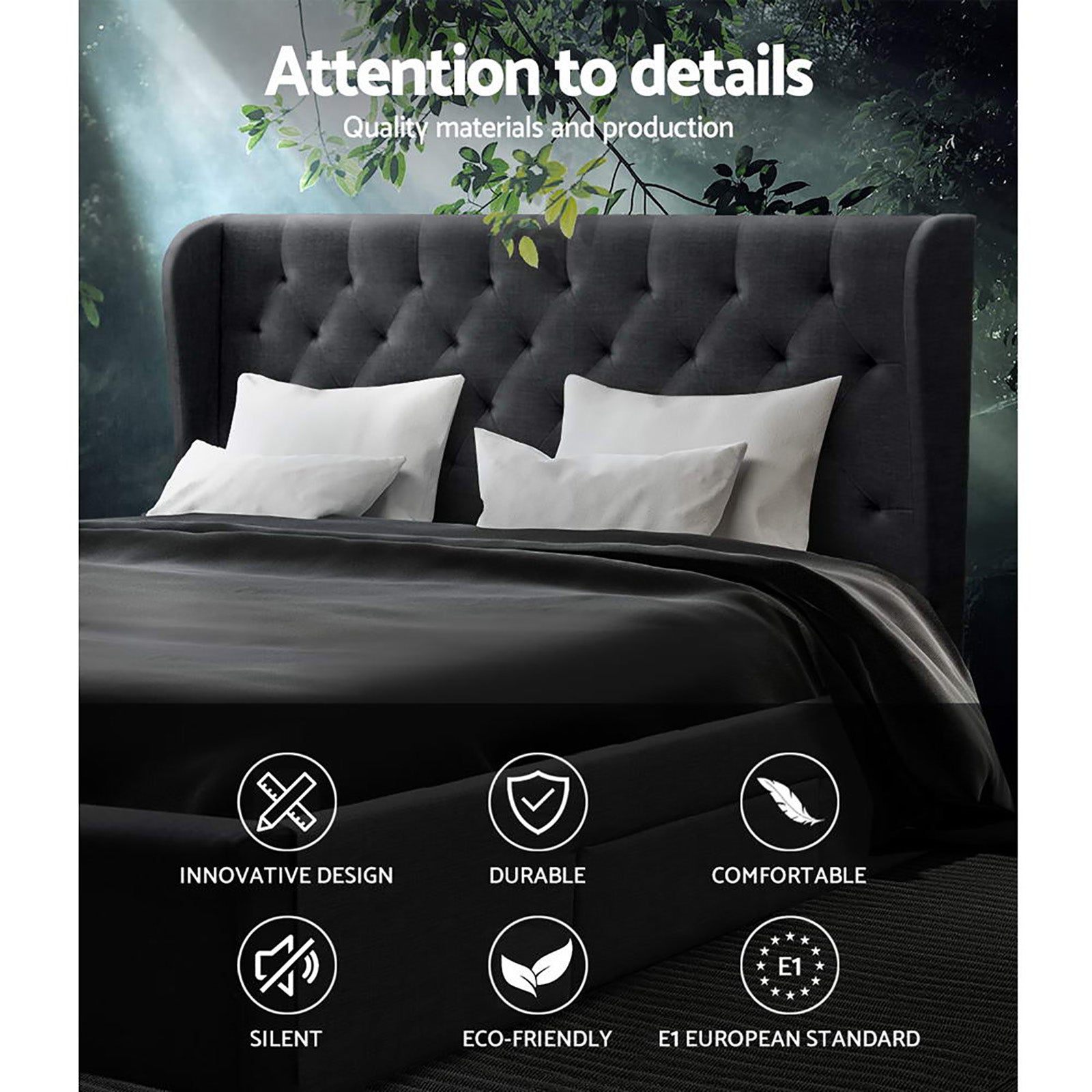 Artiss Bed Frame King Size with 4 Drawers Charcoal MILA BFRAME-F-MILA-K-CHA-ABC