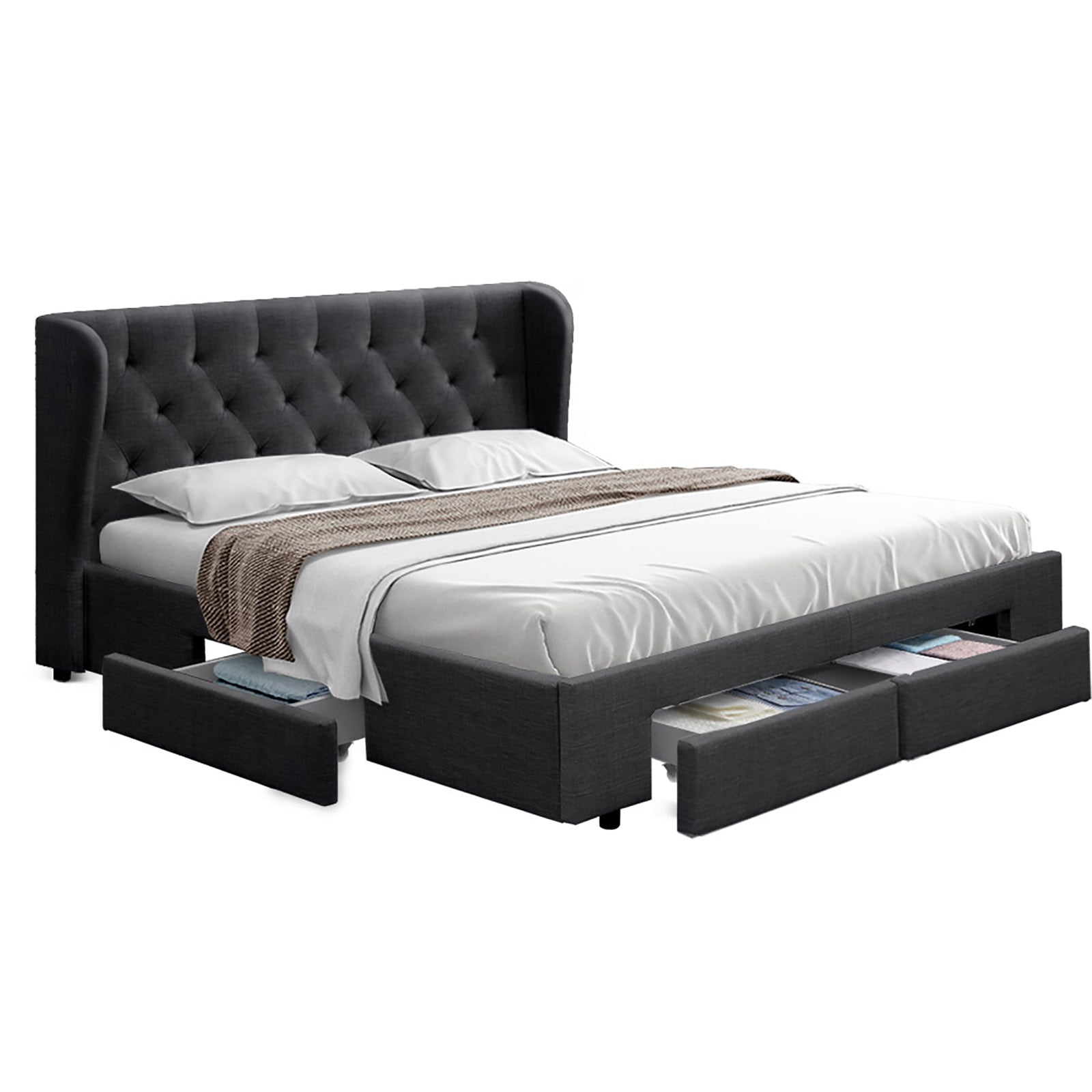 Artiss Bed Frame Queen Size with 4 Drawers Charcoal MILA BFRAME-F-MILA-Q-CHA-ABC