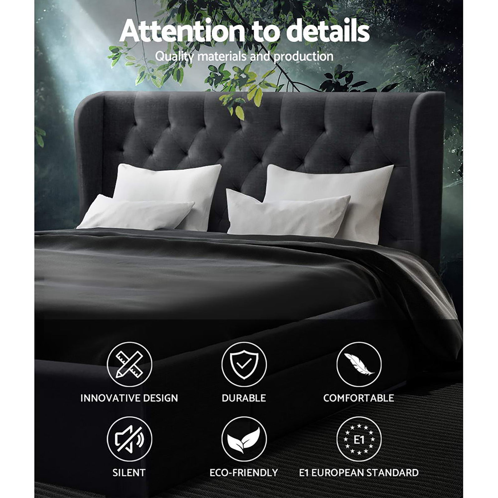 Artiss Bed Frame Queen Size with 4 Drawers Charcoal MILA BFRAME-F-MILA-Q-CHA-ABC