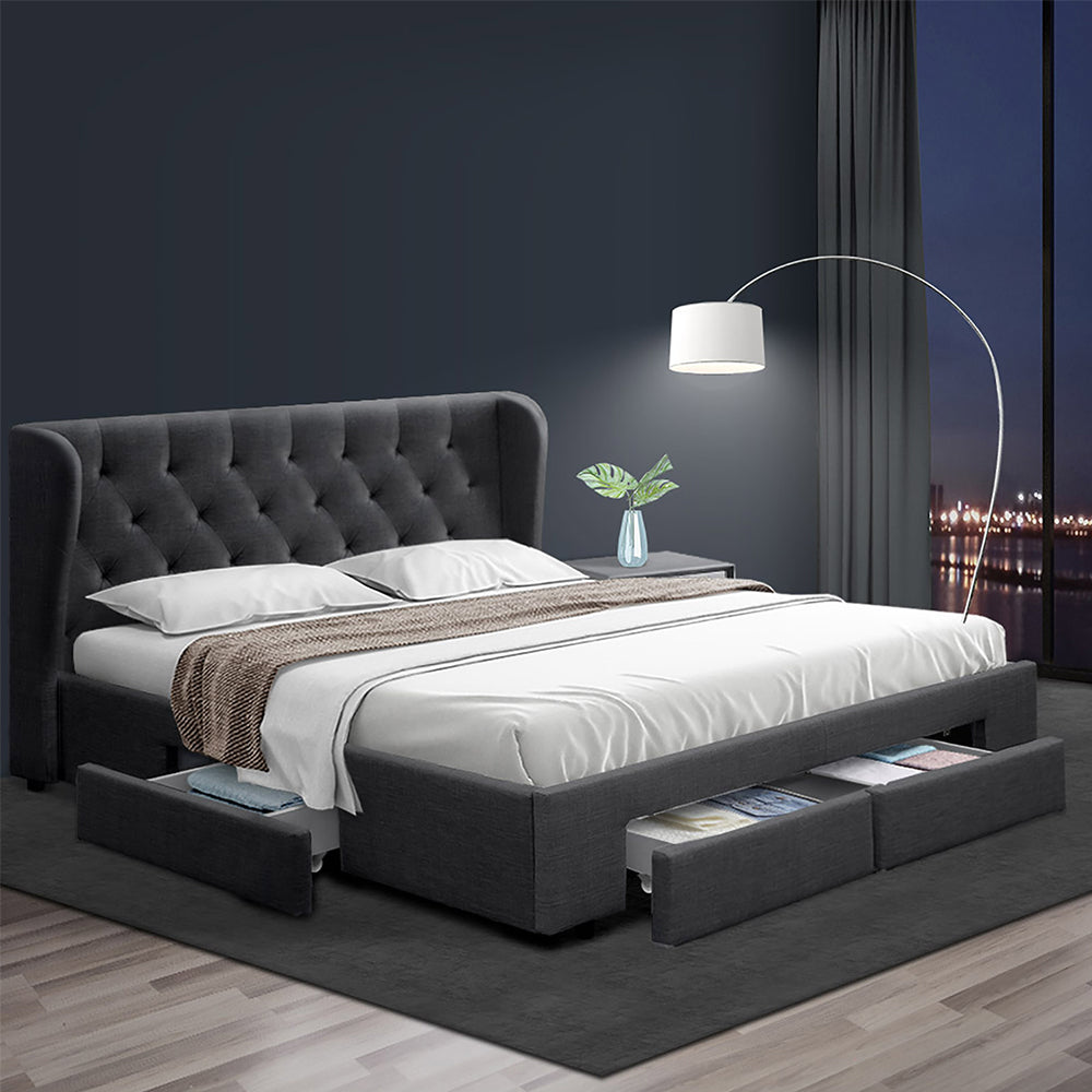 Artiss Bed Frame Queen Size with 4 Drawers Charcoal MILA BFRAME-F-MILA-Q-CHA-ABC