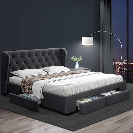 Artiss Bed Frame Queen Size with 4 Drawers Charcoal MILA BFRAME-F-MILA-Q-CHA-ABC