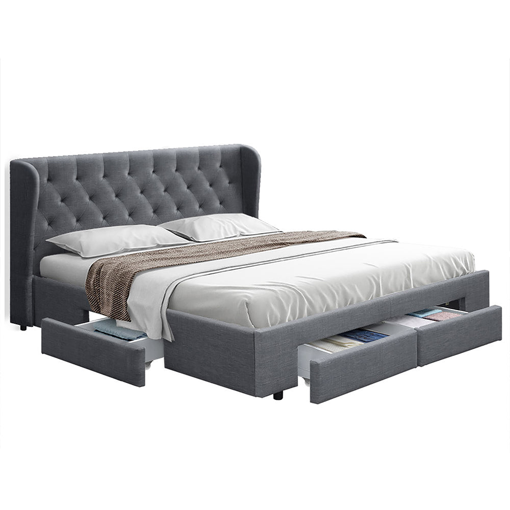 Artiss Bed Frame Queen Size with 4 Drawers Grey MILA BFRAME-F-MILA-Q-GY-ABC