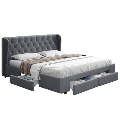 Artiss Bed Frame Queen Size with 4 Drawers Grey MILA BFRAME-F-MILA-Q-GY-ABC