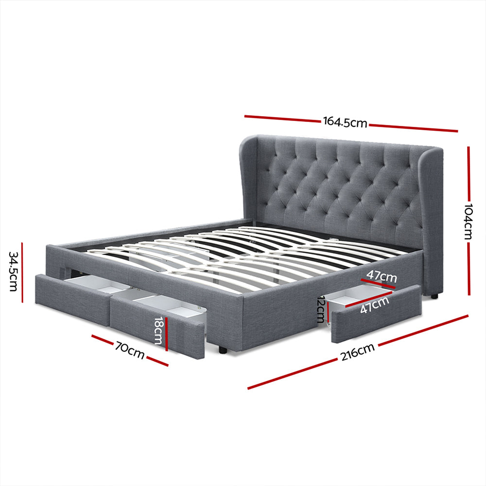 Artiss Bed Frame Queen Size with 4 Drawers Grey MILA BFRAME-F-MILA-Q-GY-ABC