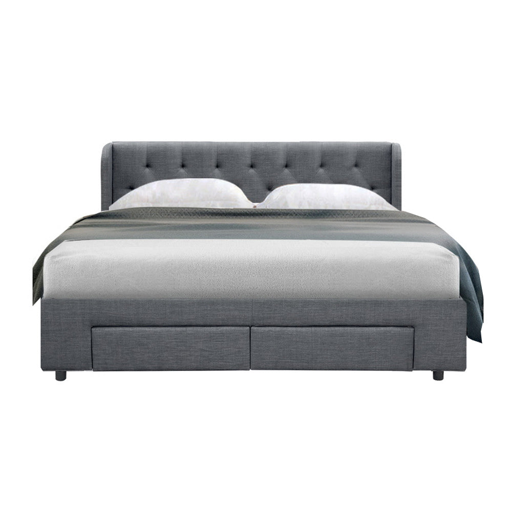 Artiss Bed Frame Queen Size with 4 Drawers Grey MILA BFRAME-F-MILA-Q-GY-ABC