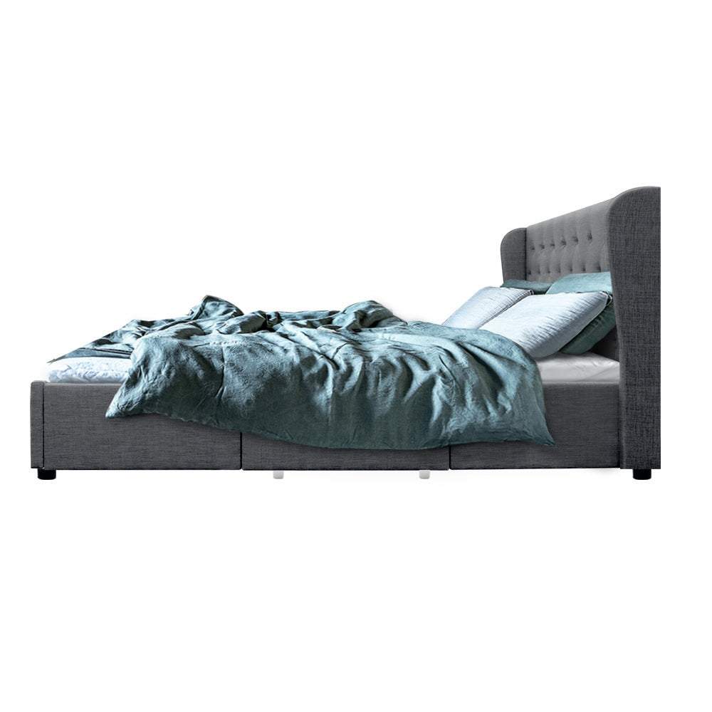 Artiss Bed Frame Queen Size with 4 Drawers Grey MILA BFRAME-F-MILA-Q-GY-ABC