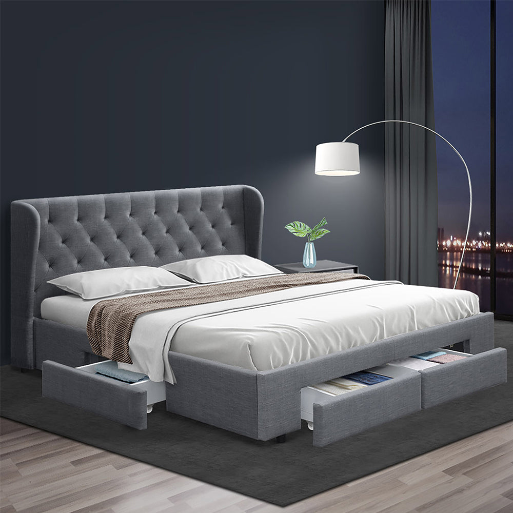Artiss Bed Frame Queen Size with 4 Drawers Grey MILA BFRAME-F-MILA-Q-GY-ABC