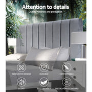 Artiss Bed Head Headboard King Velvet - VELA Grey BFRAME-F-SALA-GY-K