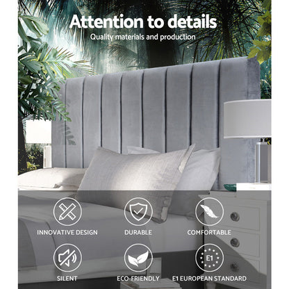 Artiss Bed Head Headboard King Velvet - VELA Grey BFRAME-F-SALA-GY-K