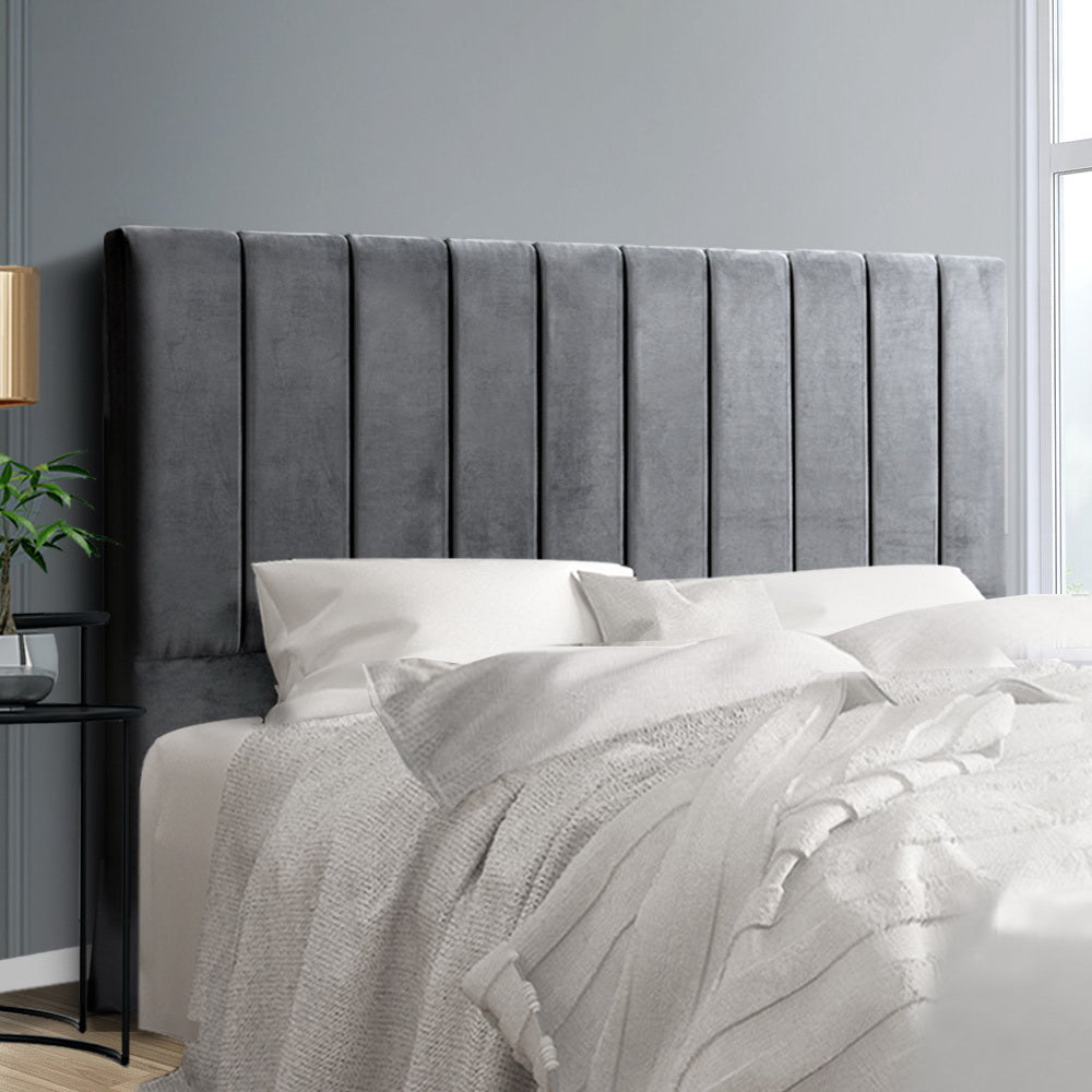 Artiss Bed Head Headboard King Velvet - VELA Grey BFRAME-F-SALA-GY-K
