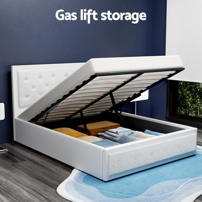 Artiss Bed Frame Double Size Gas Lift White TIYO BFRAME-F-TIYO-D-WH-ABC