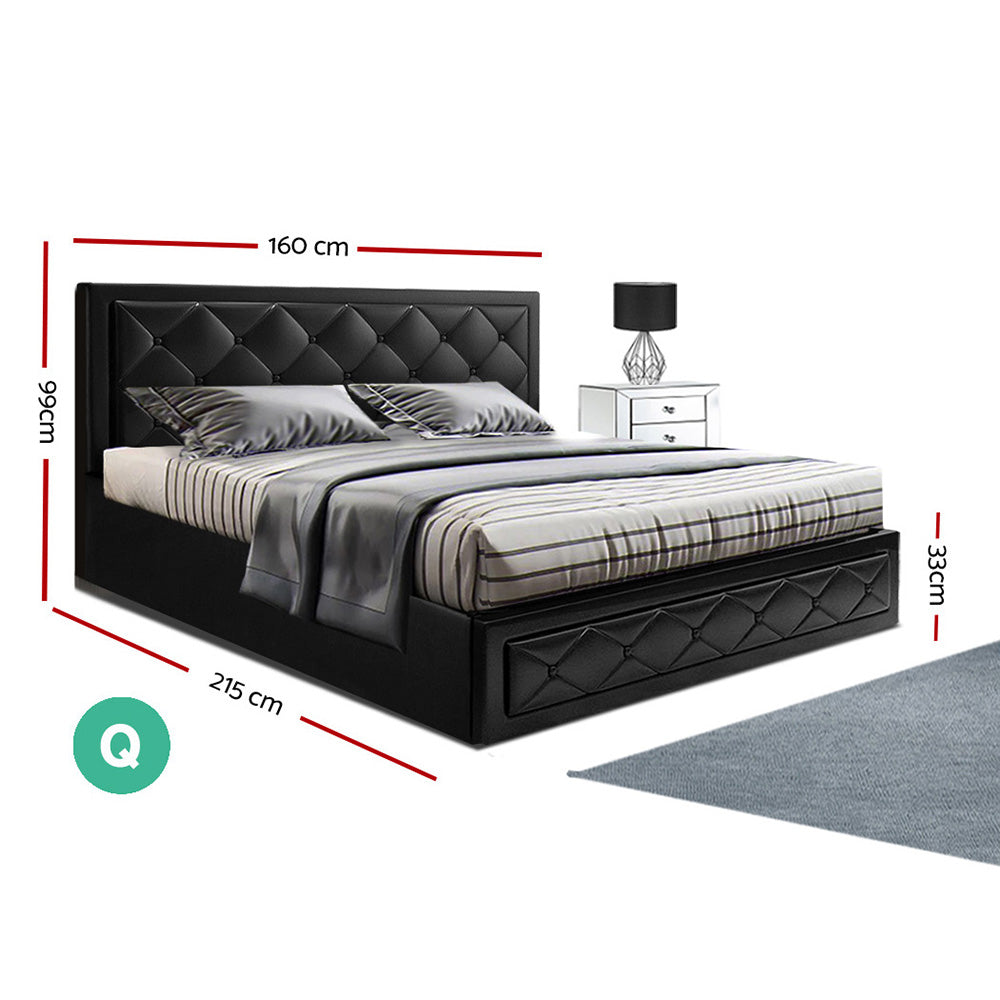 Artiss Bed Frame Queen Size Gas Lift Black TIYO BFRAME-F-TIYO-GAS-Q-BK-ABC
