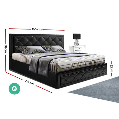 Artiss Bed Frame Queen Size Gas Lift Black TIYO BFRAME-F-TIYO-GAS-Q-BK-ABC