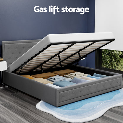 Artiss Bed Frame King Size Gas Lift Grey TIYO BFRAME-F-TIYO-K-GY-ABC
