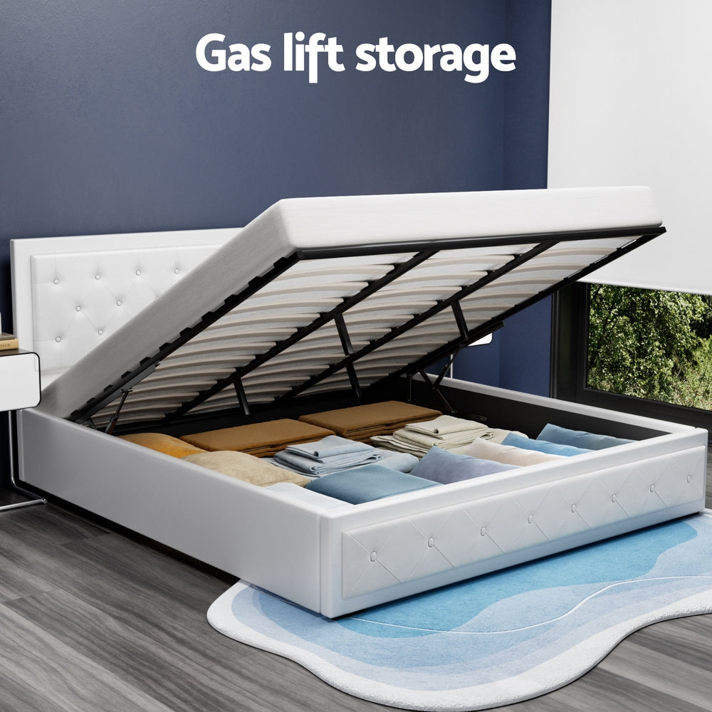 Artiss Bed Frame King Size Gas Lift White TIYO BFRAME-F-TIYO-K-WH-ABC