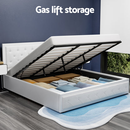 Artiss Bed Frame King Size Gas Lift White TIYO BFRAME-F-TIYO-K-WH-ABC
