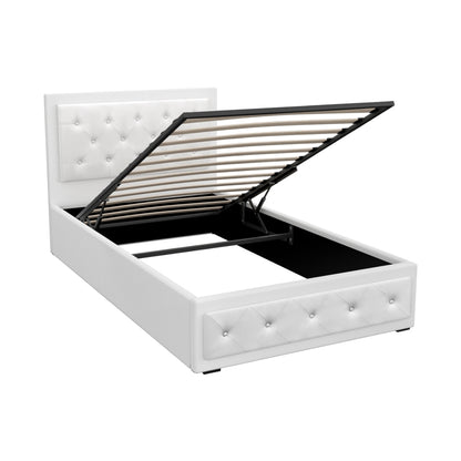 Artiss Bed Frame King Single Size Gas Lift White TIYO