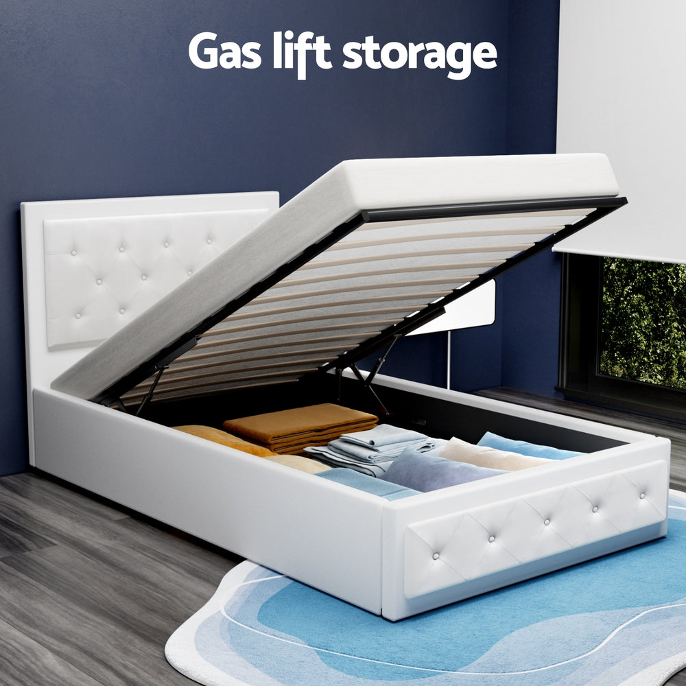 Artiss Bed Frame King Single Size Gas Lift White TIYO BFRAME-F-TIYO-KS-WH-ABC