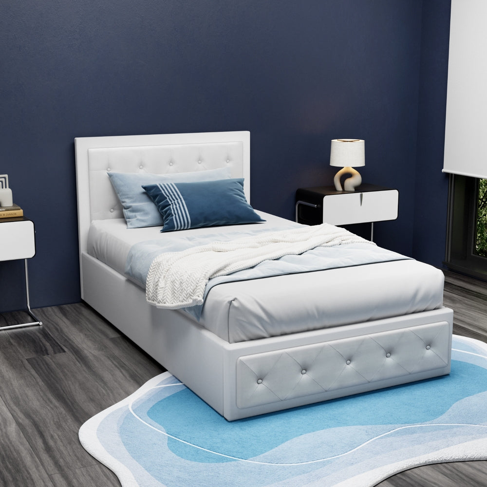 Artiss Bed Frame King Single Size Gas Lift White TIYO BFRAME-F-TIYO-KS-WH-ABC