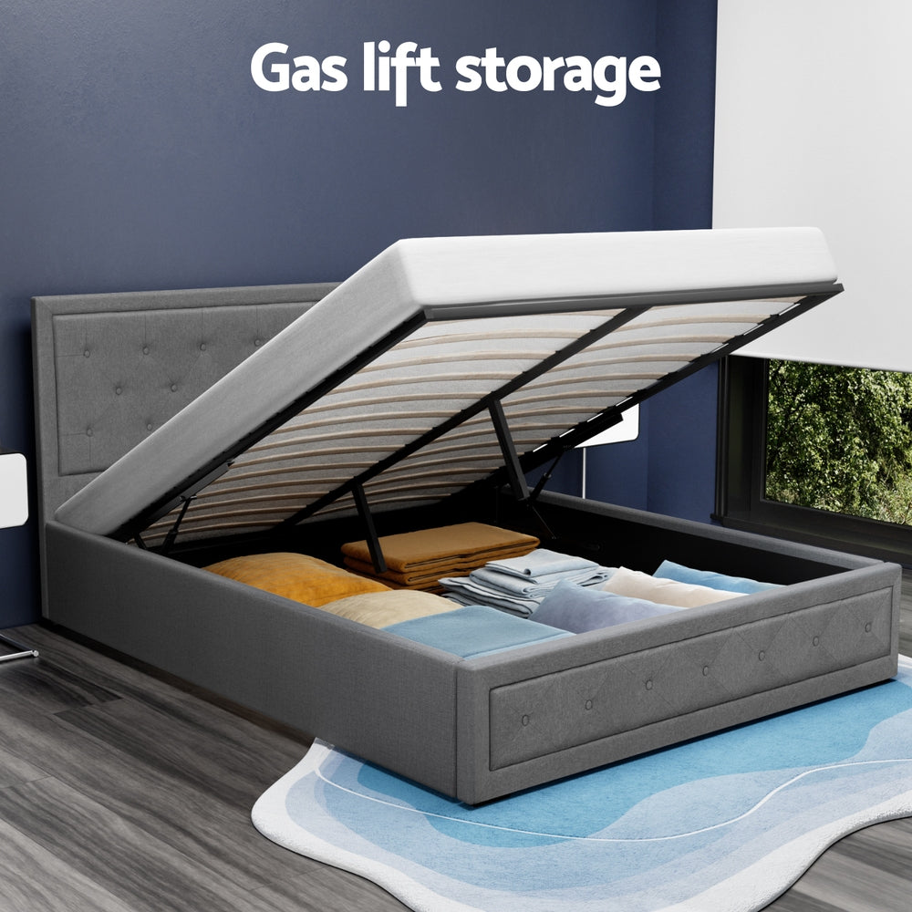 Artiss Bed Frame Queen Size Gas Lift Grey TIYO BFRAME-F-TIYO-Q-GY-ABC