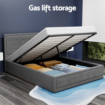 Artiss Bed Frame Queen Size Gas Lift Grey TIYO BFRAME-F-TIYO-Q-GY-ABC