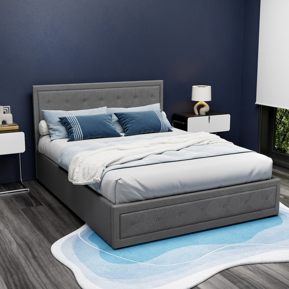 Artiss Bed Frame Queen Size Gas Lift Grey TIYO BFRAME-F-TIYO-Q-GY-ABC