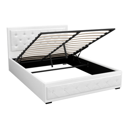 Artiss Bed Frame Queen Size Gas Lift White TIYO BFRAME-F-TIYO-Q-WH-ABC