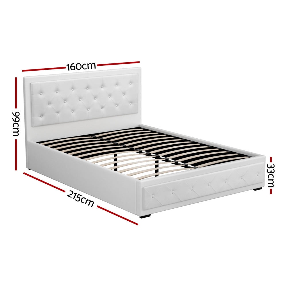 Artiss Bed Frame Queen Size Gas Lift White TIYO BFRAME-F-TIYO-Q-WH-ABC