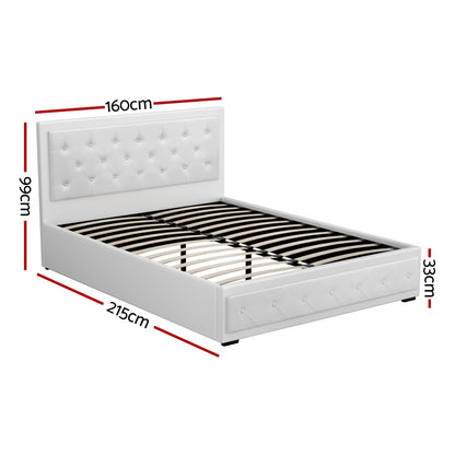 Artiss Bed Frame Queen Size Gas Lift White TIYO BFRAME-F-TIYO-Q-WH-ABC