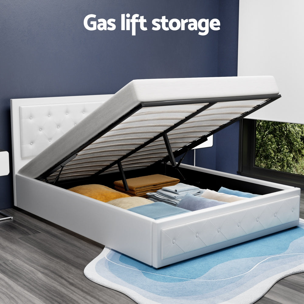 Artiss Bed Frame Queen Size Gas Lift White TIYO BFRAME-F-TIYO-Q-WH-ABC