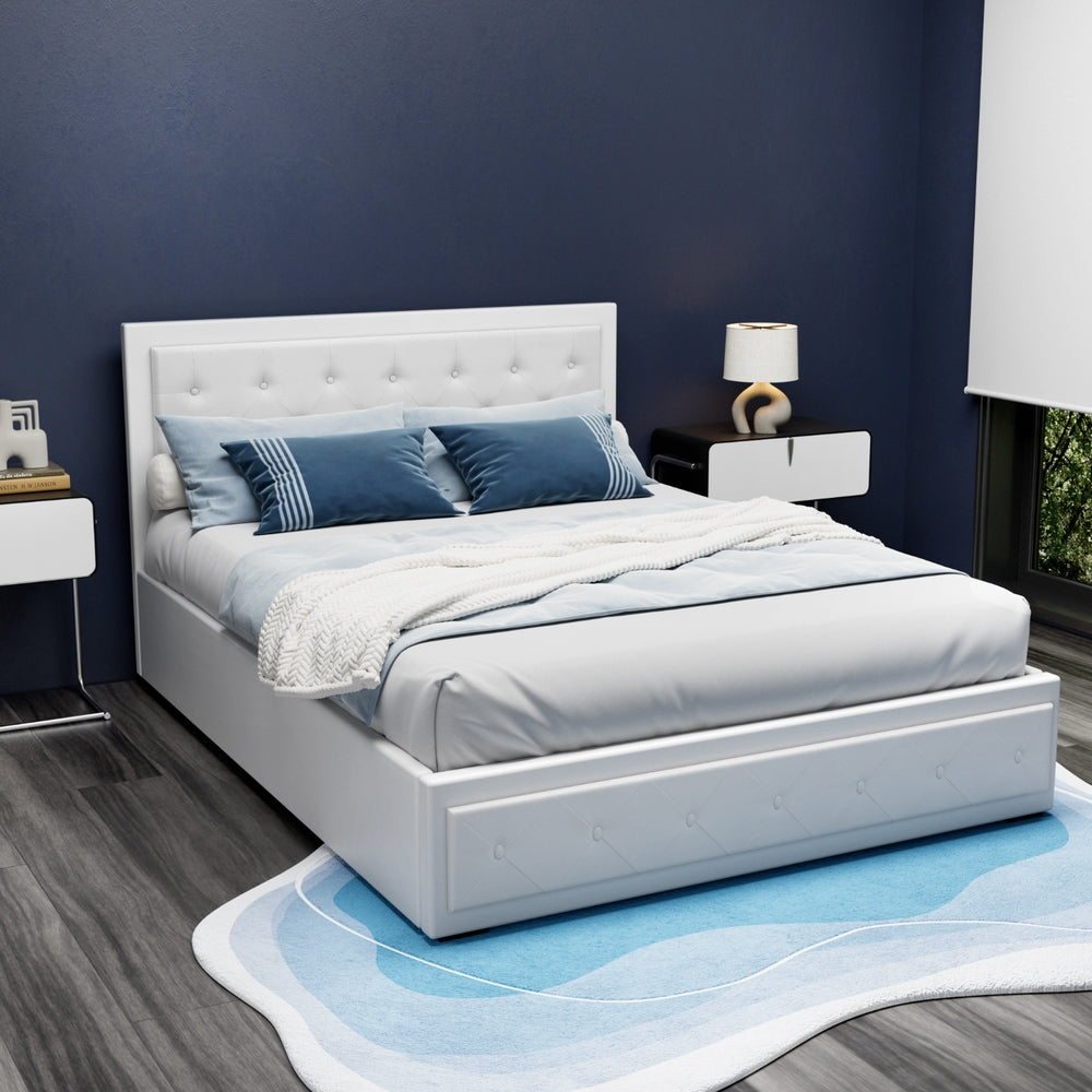 Artiss Bed Frame Queen Size Gas Lift White TIYO BFRAME-F-TIYO-Q-WH-ABC