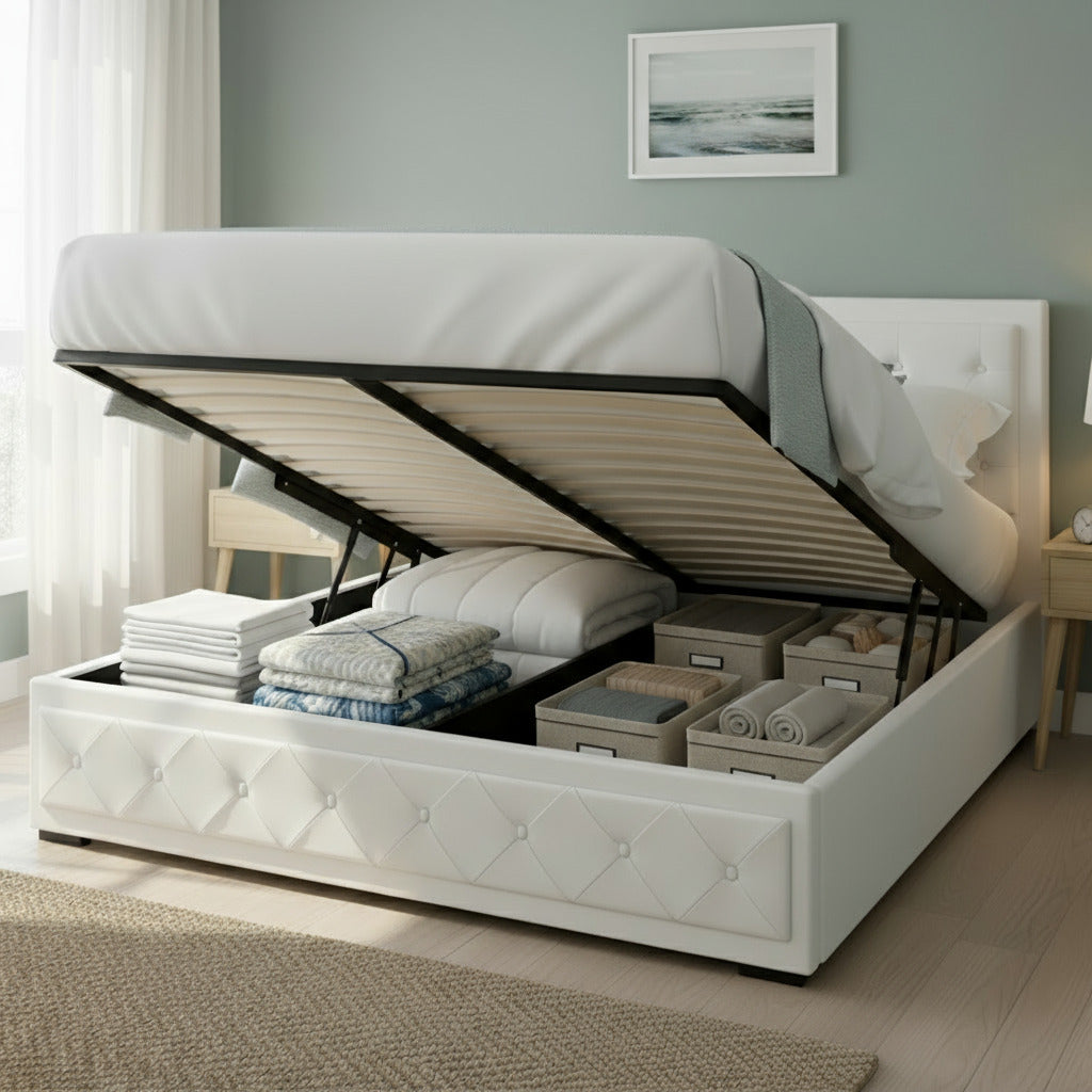 Artiss Bed Frame Queen Size Gas Lift White TIYO BFRAME-F-TIYO-Q-WH-ABC