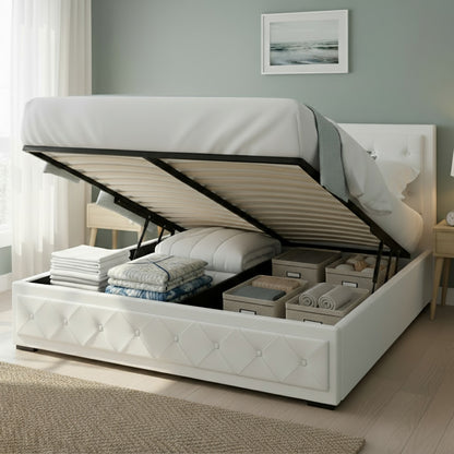 Artiss Bed Frame Queen Size Gas Lift White TIYO BFRAME-F-TIYO-Q-WH-ABC