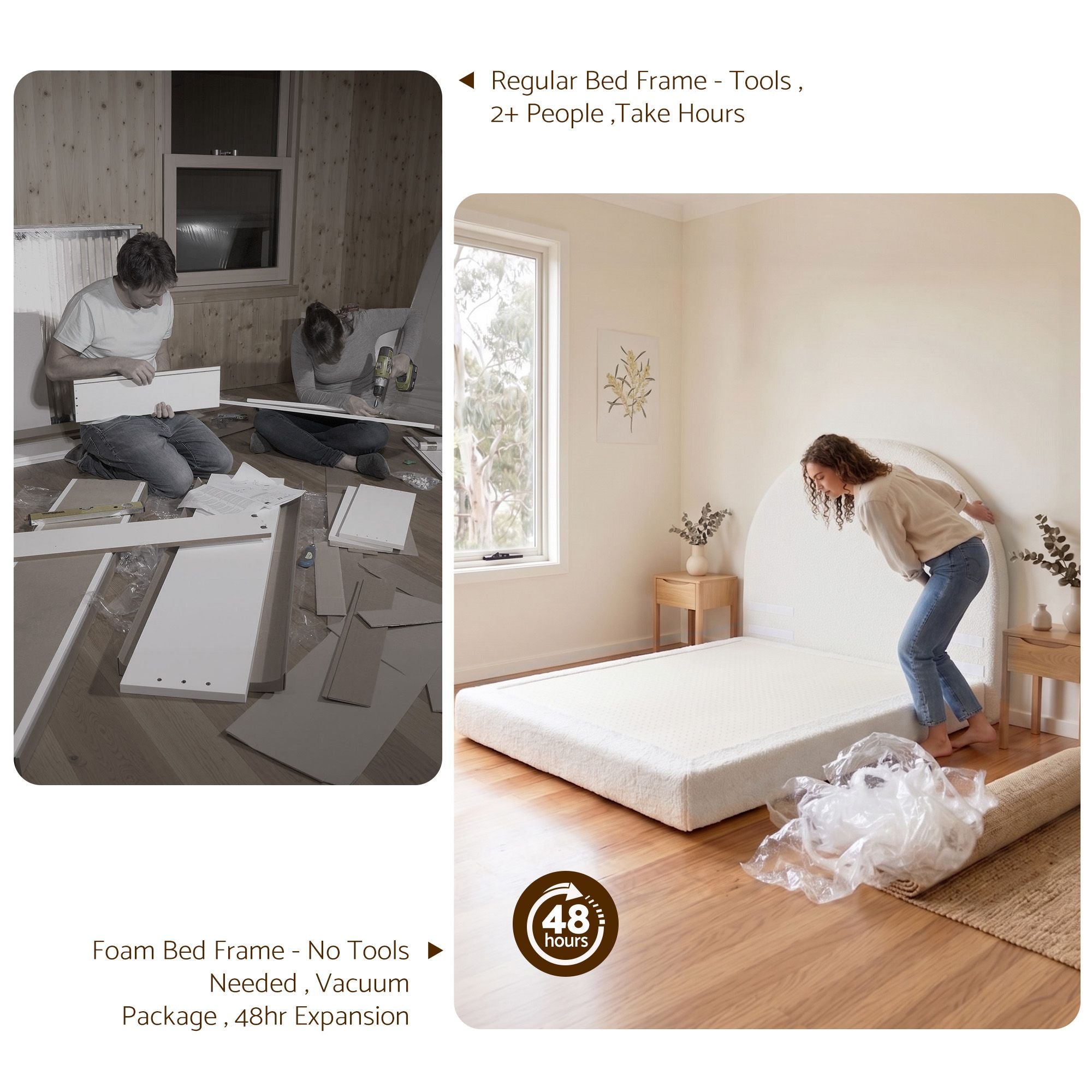 Artiss NOVA Queen No-Assembly Boucle Bed Frame – Cream White