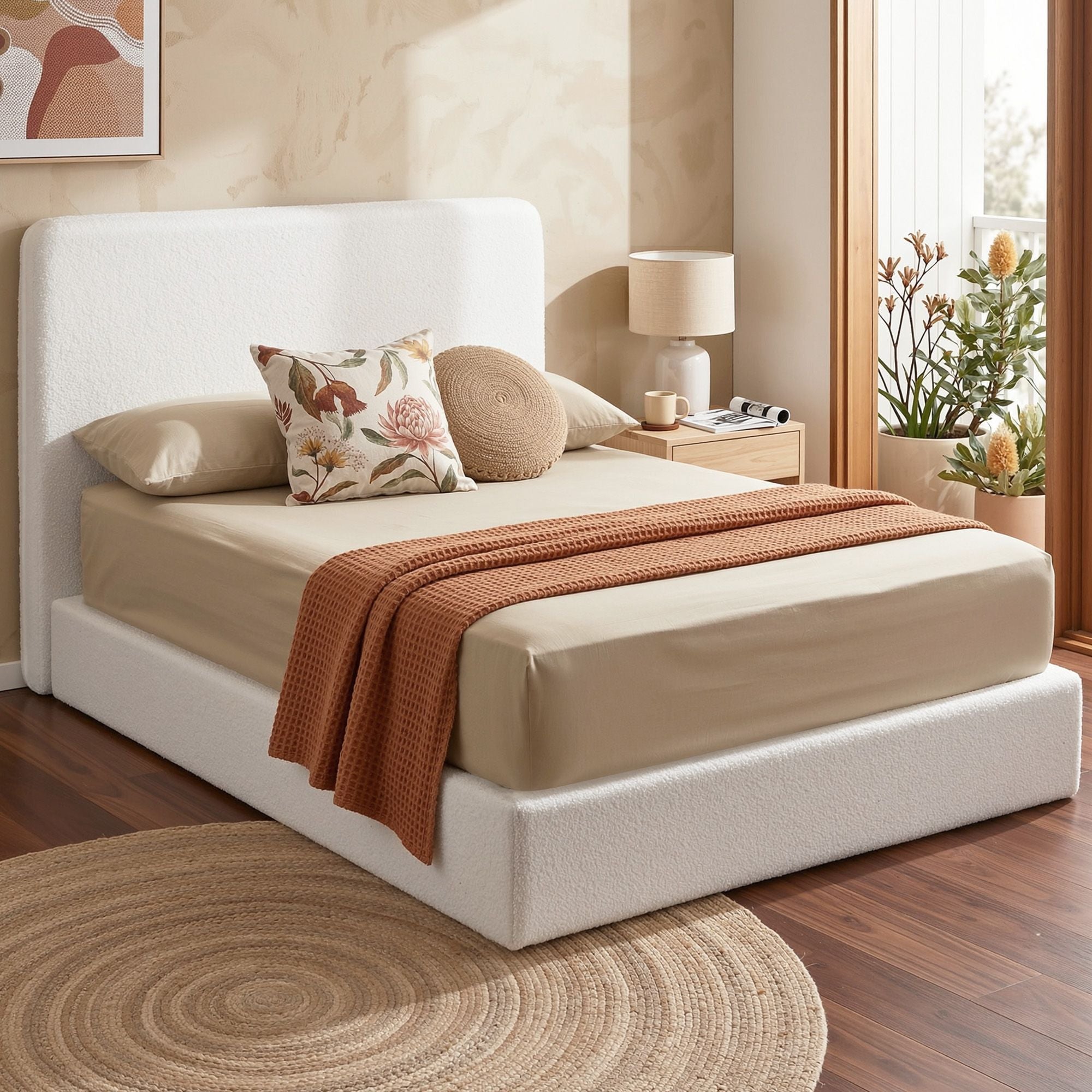 Artiss Double Bed Frame Boucle Fabric Vacuum Compressed Beds Removable Washable Cover BFRAME-FOAM-SOLIS-D-WH